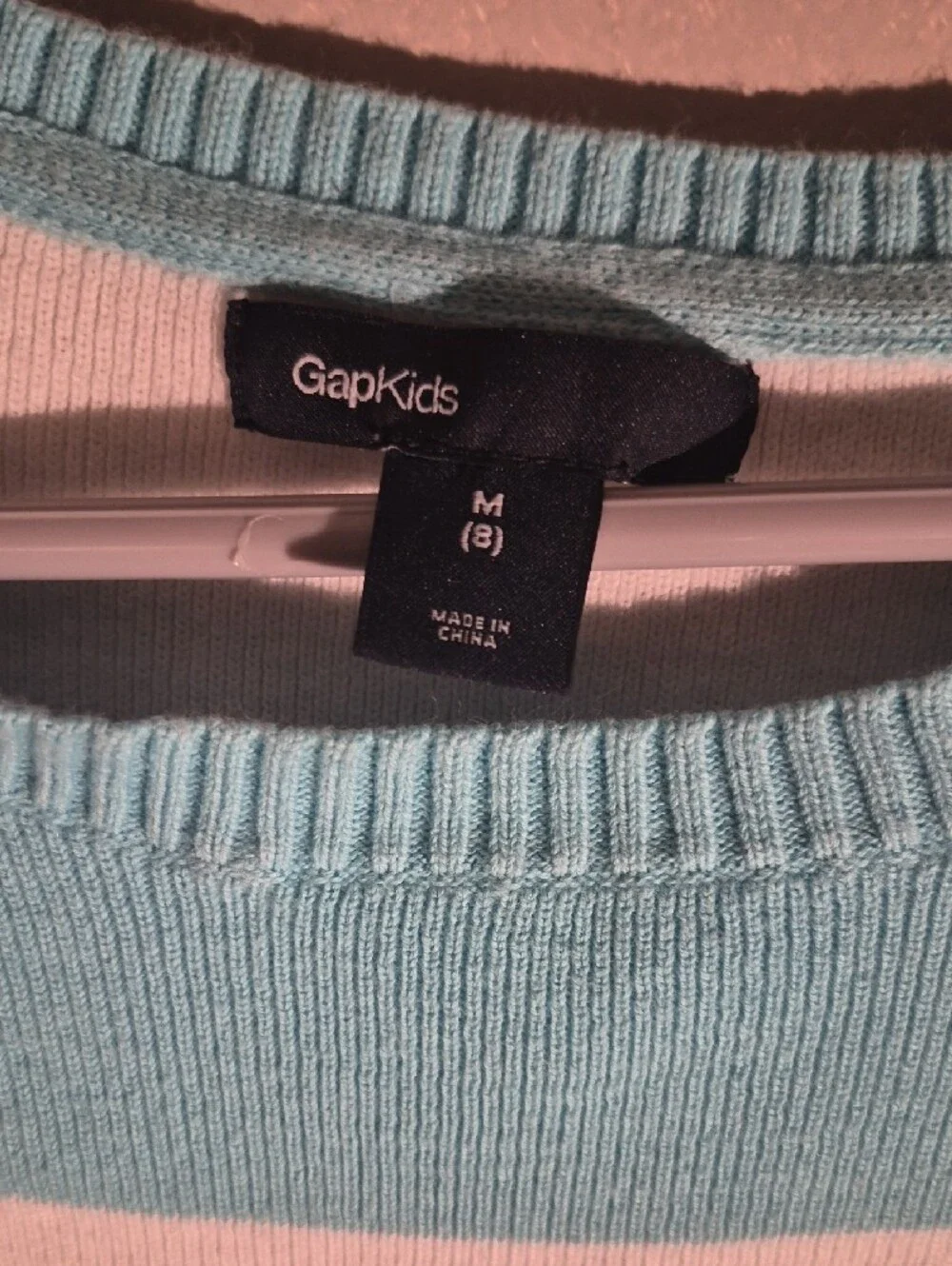 GAP White and Light Blue Striped Kids Sweater